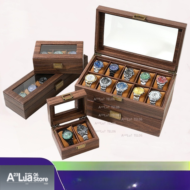 Watch Display Box - Vintage Wood Grain PU Leather Watch